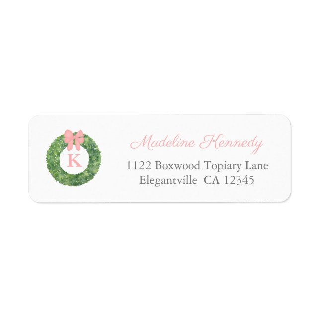 Elegante Boxwood Monogram Baby Girl Rücksendeadres (Vorne)