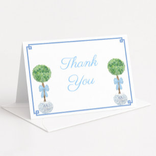 Elegante Boxwood Topiary Blue Baby Boy Dusche Dankeskarte