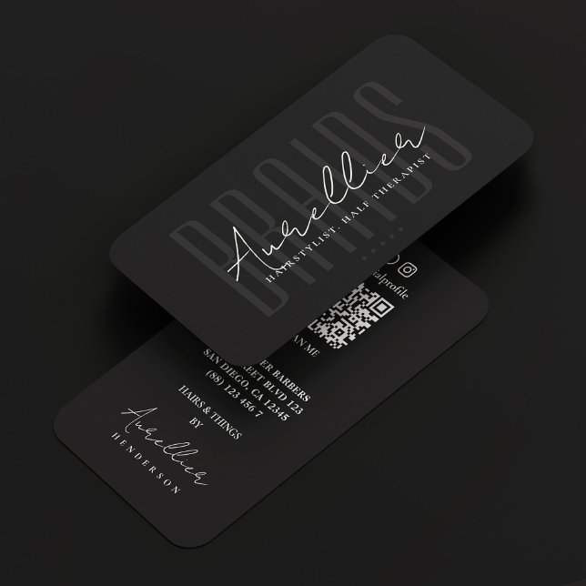Elegante Braids Hair Stylist Therapist Black Scrip Visitenkarte (Elegant Braids Hair Stylist Therapist Black Script Business Card
)