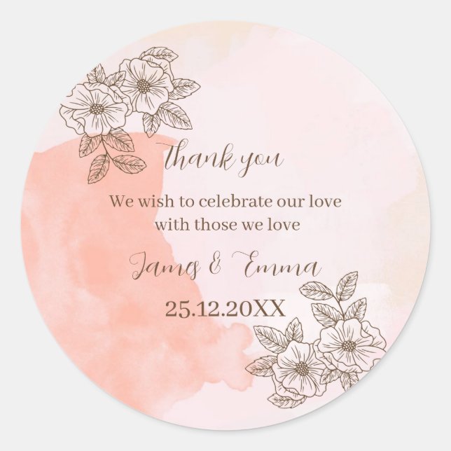 Elegante Braun Blume Custom Wedding Runder Aufkleber (Vorderseite)
