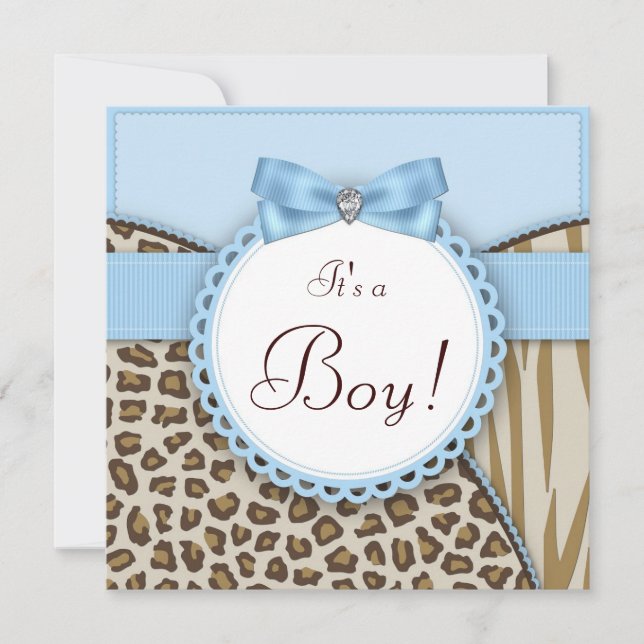 Elegante Braun und Blue Baby Boy Dusche Einladung (Vorderseite)