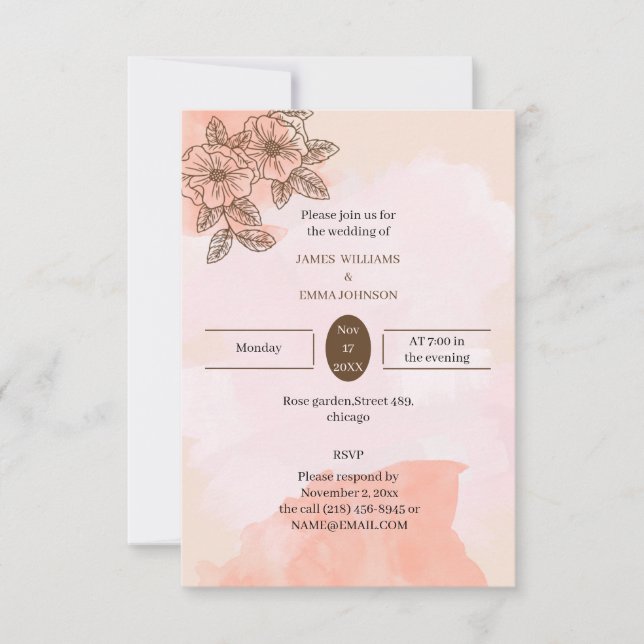 Elegante braune Blume Personalisiert Hochzeit Einladung (Vorderseite)