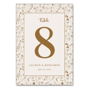 Elegante braune Blumen-Tischnummer Tischnummer