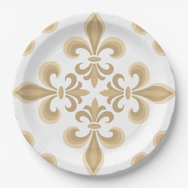Elegante braune Damast-Papierteller Pappteller (Vorderseite)