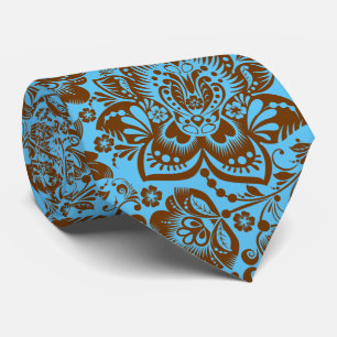 Elegante braune Damastmotive & Himmelblauer Hinter Krawatte