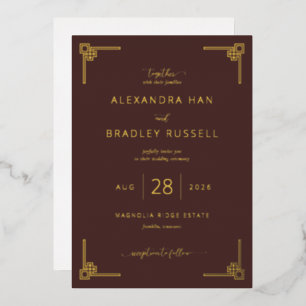 Elegante braune geometrische Hochzeitseinladungen Folieneinladung