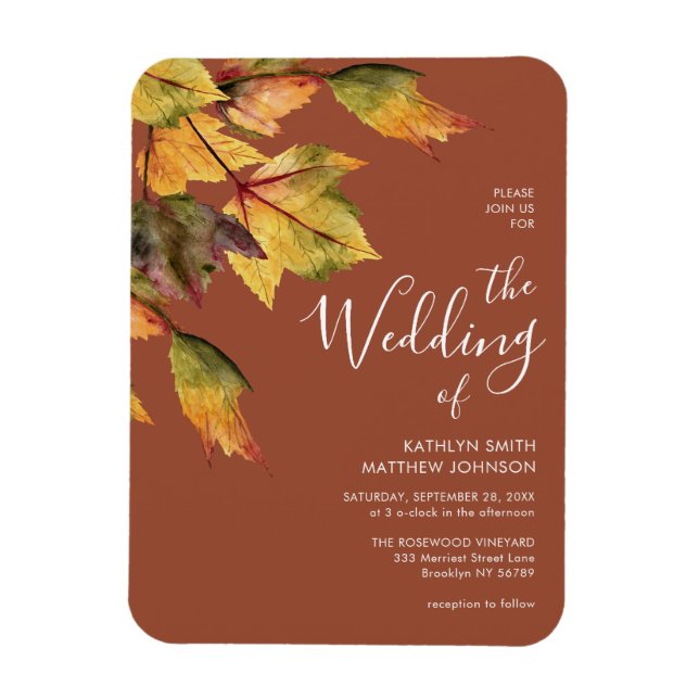 Elegante braune Herbstblätter Einladung zur Hochze Magnet (Vertikal)
