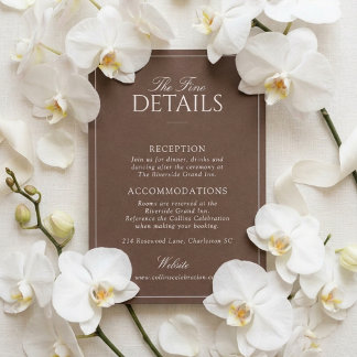 Elegante braune Hochzeitsdetails Karte im Old-Mone