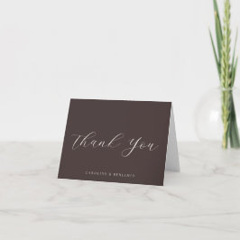Elegante braune kalligrafische Hochzeitsnachricht Dankeskarte