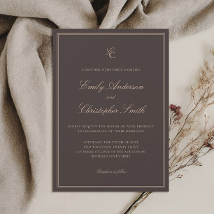 Elegante braune klassische Hochzeit Einladung