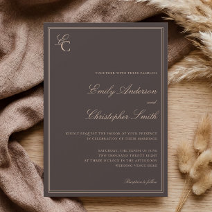 Elegante braune klassische Hochzeit Einladung