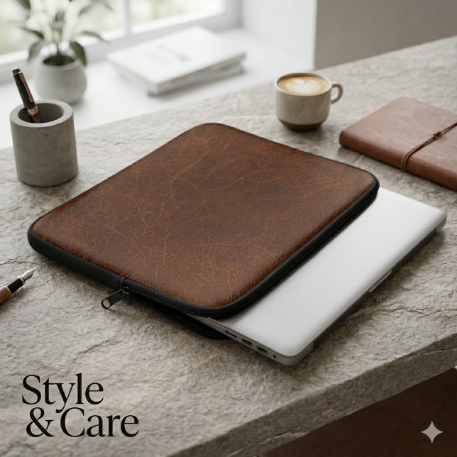 Elegante braune Lederoptik Laptopschutzhülle (Elegant Brown Leather Texture Laptop Sleeve)