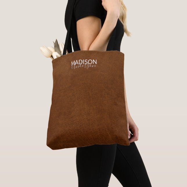 Elegante braune Ledertextur mit Ihrem Namen ausseh Tasche (Von Nahem)