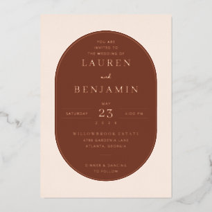 Elegante braune ovale Hochzeitseinladung Folieneinladung