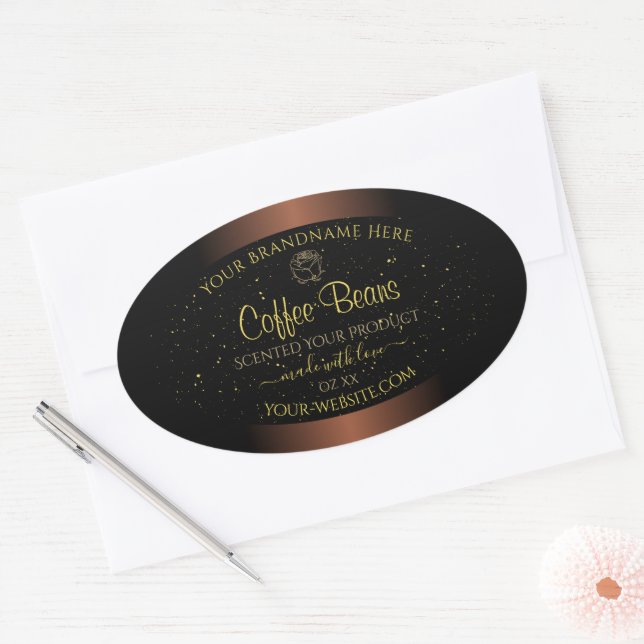 Elegante braune Produktkennzeichnung Gold Soft Gli Ovaler Aufkleber (Umschlag)