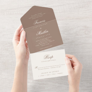 Elegante braune romantische Hochzeit All In One Einladung