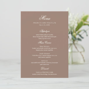 Elegante braune romantische Hochzeit Menükarte