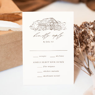 Elegante braune rustikale Scheunenhochzeitsmahlzei RSVP Karte