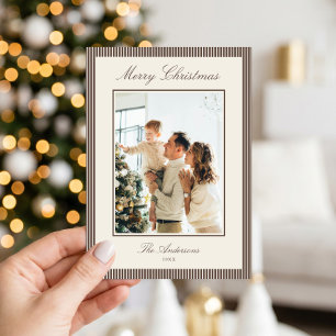 Elegante braune Streifen Weihnachtsfoto Feiertagskarte