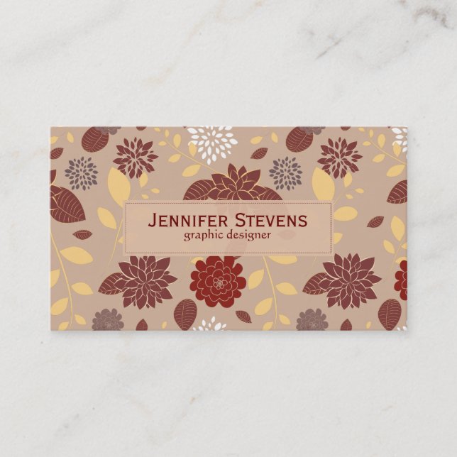 Elegante braune und beige Retro-Blume Visitenkarte (Vorderseite)