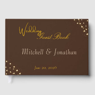 Elegante braune und goldene Lichterketten Hochzeit Gästebuch