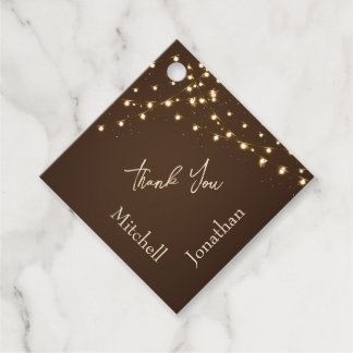 Elegante braune und goldene Lichterketten-Hochzeit Geschenkanhänger