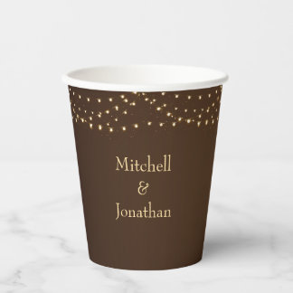 Elegante braune und goldene Lichterketten Hochzeit Pappbecher