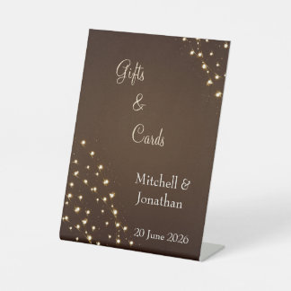 Elegante braune und goldene Lichterketten Hochzeit Sockelschild