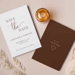 Elegante braune weiße Hochzeit speichert die Datum Einladung