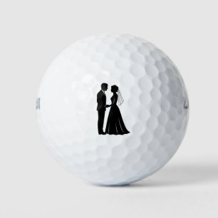 Elegante Braut Bräutigam Silhouette Schwarz Weiß Golfball