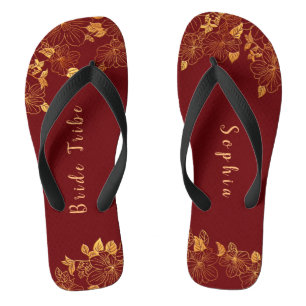 Elegante Braut Dark Burgundy & Gold Foliage Flip Flops