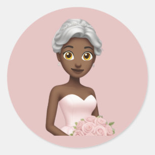 Elegante Braut-Emoji mit rosa Kleid Runder Aufkleber