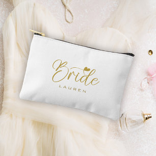 Elegante Braut Gold Schriftzug Kosmetikgeschenk Zubehörtasche