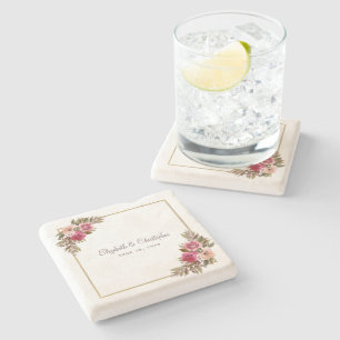 Elegante Braut & Groom Wasserfarben Steinuntersetzer