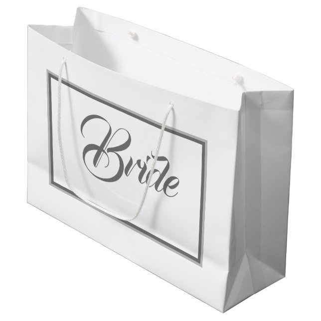 Elegante Braut in Weiß und Grau Große Geschenktasc Große Geschenktüte (Vorderseite Schrägansicht)