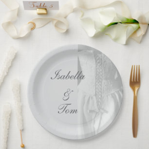 Elegante Braut-Script-Hochzeitstisch-Dekoration au Pappteller