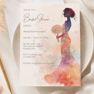 Elegante Braut-Silhouette in Aquarell - Brautparty Einladung