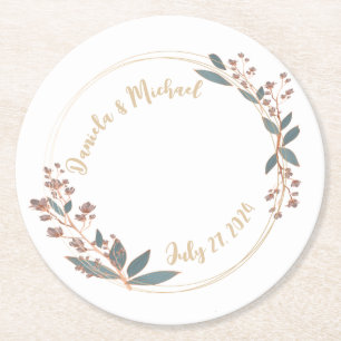 Elegante Braut und Bräutigam Hochzeitsempfang Runder Pappuntersetzer