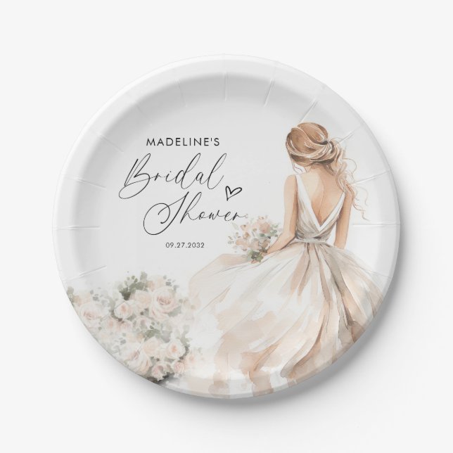 Elegante Braut zu Gown Brautparty Rezept Pappteller (Vorderseite)
