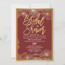 Elegante Brautdusche aus Rot und Gold Einladung