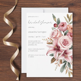 Elegante Brautparty mit rosafarbenen Lilien und Ro Einladung