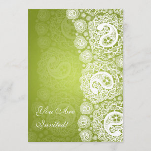 Elegante Brautparty-Paisley-Spitze-Limones Grün Einladung
