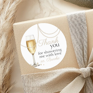 Elegante Bridal Shower Danksagung Pearls Prosecco Runder Aufkleber