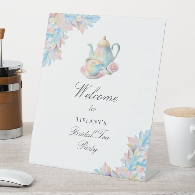 Elegante Bridal Tea Party Brautparty Willkommen Sockelschild (In Situ)