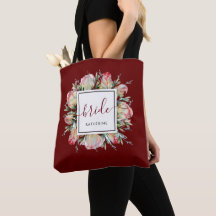 Elegante Bride Burgundy Marsala Wedding Tote Bag