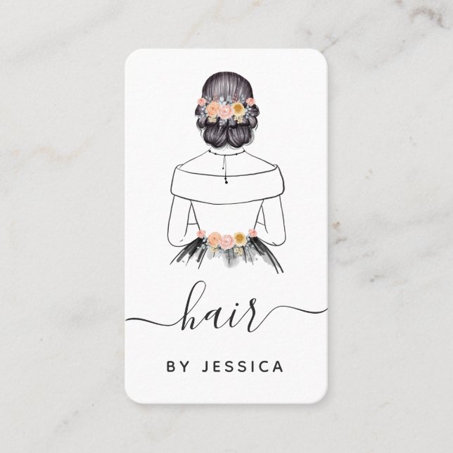 Elegante Bride Floral Chic Haarbstyle Braid QR Cod Visitenkarte (Vorderseite)