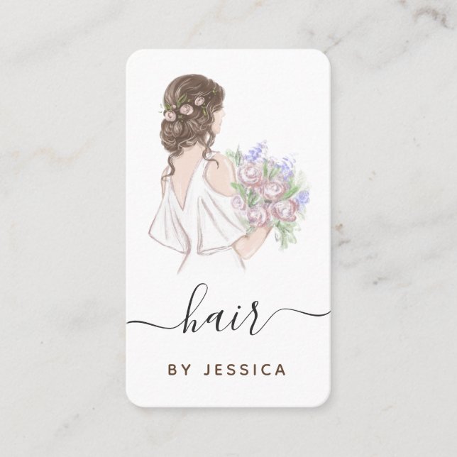 Elegante Bride Floral Wavy Frisur Logo-Logo für Br Visitenkarte (Vorderseite)
