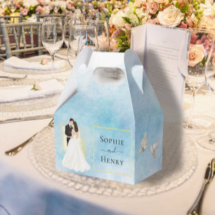 Elegante Bride & Groom Goldfliegertauben Hochzeit Geschenkschachtel