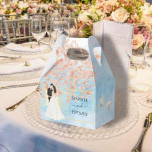 Elegante Bride & Groom Goldtauben Blume Hochzeit Geschenkschachtel