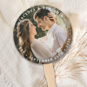 Elegante Bride Groom Modernes Foto Datum Hochzeit Fächer